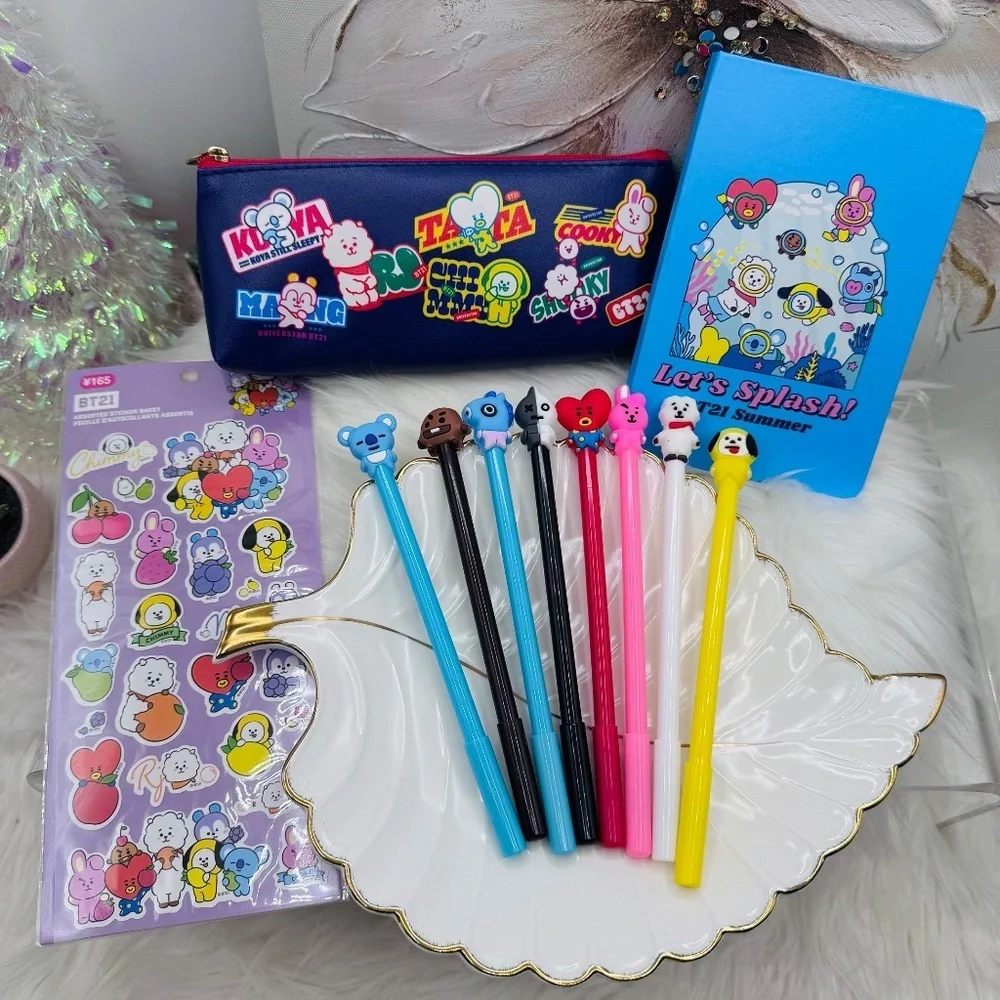 BT21 BTS Notebook, BT21 Pen Case, Stickers & BTS Pen set Stationary Bundle